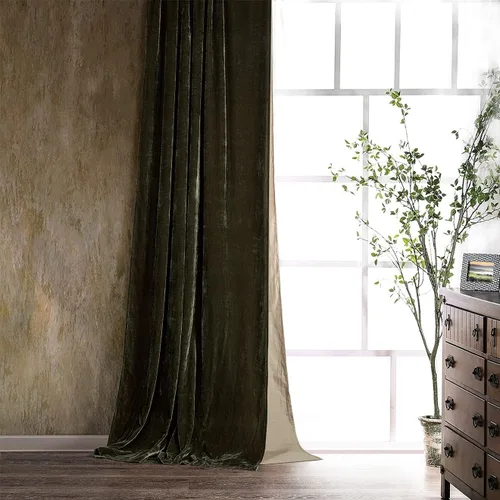 Miniatura 15 de Cortinas de terciopelo de seda sintética HiEnd Accents Stella, cortinas con bolsillo para barra, 48x108 pulgadas, negras, estilo romántico
