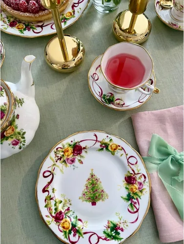 Miniatura 4 de Juego de taza y platillo de té, diseño de rosas del campo, Juego de 5 cubiertos de mesa
