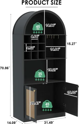 Miniatura 2 de COSVALVE Armario de barra arqueado de 71 pulgadas de alto, gabinete de barra de café de mediados de siglo con almacenamiento, gabinetes de licor