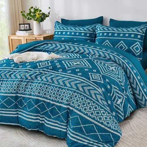 Miniatura 18 de Yiran - Juego de edredón tamaño Queen de 7 piezas, reversible negro, ropa de cama estilo boho azteca en una bolsa, juego de edredón suave y ligero
