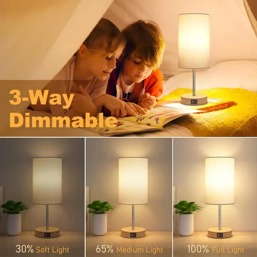 Miniatura 2 de AKASUKI Lámpara de mesa para dormitorio, lámpara táctil regulable de 3 vías con estación de carga doble, lámparas de noche pequeñas para mesitas