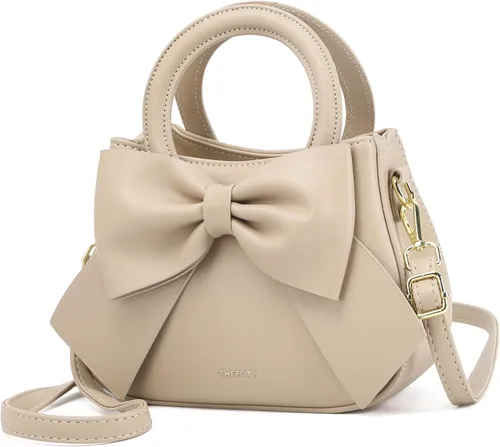 Miniatura 11 de Bolsos pequeños para mujeres tipo bandolera, bolso cruzado de cuero vegano y carteras con asa superior de transporte y lindo nudo de lazo