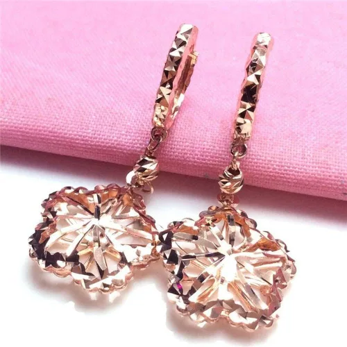 SAGEKING 2024 New 585 Purple Gold Hollow Luxury Flower Ear Buckle Fashion Exquisite Jewelry 14K Rose Gold Drop Earrings For Women For Girlfriend