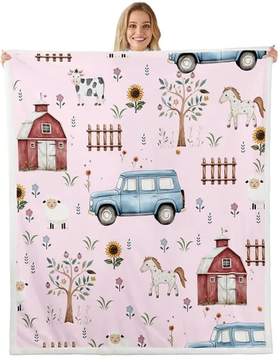 Miniatura 24 de Erosebridal - Mantas de bebé unisex para niños y niñas, mantas de guardería de animales de granja de minky 40x50, manta sherpa con diseño de tractor