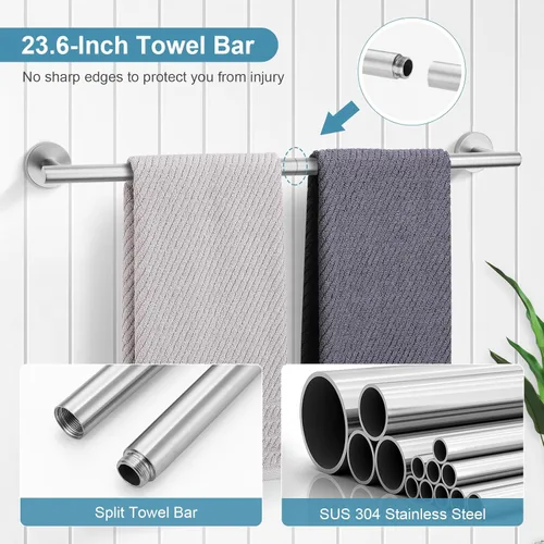 Miniatura 2 de TQKAG Juego de Accesorios de Ferretería de Baño de Níquel Cepillado - Juego de 10 Piezas Premium de Acero Inoxidable SUS304 con Barras Portatollas