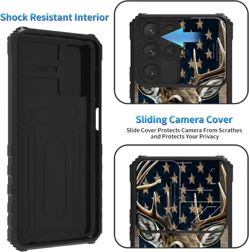 Miniatura 229 de Funda para Samsung Galaxy S22 Ultra 5G, Galaxy S22 Ultra con cubierta de cámara deslizante, funda resistente de doble capa con función atril Black