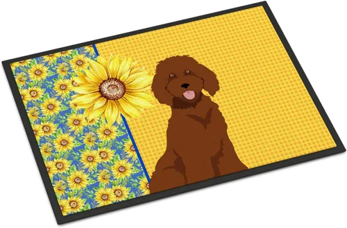 Miniatura 237 de Caroline's Treasures WDK5313MAT Airedale Terrier - Tapete para puerta delantera de 18 x 27 pulgadas, diseño de girasoles de verano, para entrada