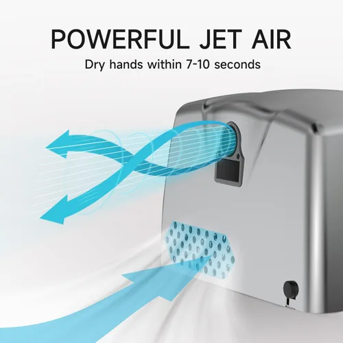 Miniatura 6 de JETWELL Paquete de 2 secadores de manos compactos para baños comerciales, cubierta de acero inoxidable, viento cálido automático de alta velocidad