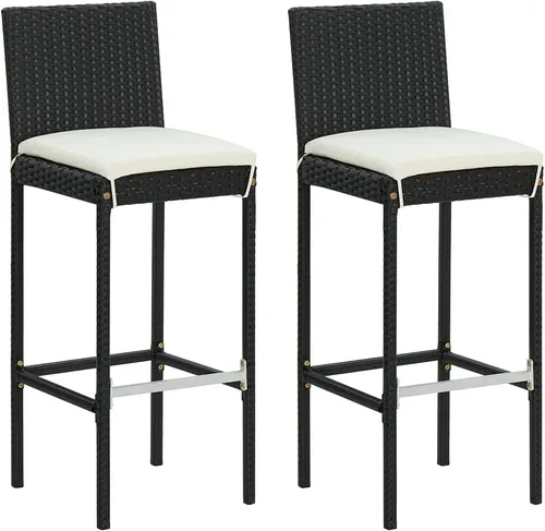 Miniatura 4 de 3 Piece Patio Bar Set with Cushions Black PE Rattan Outdoor Bistro Set Modern Patio Furniture for Garden Balcony Porch