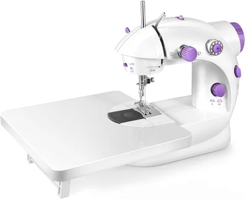 Máquina de coser portátil con mesa de extensión y luz, mini máquina de coser de mano con actualización, dos hilos de doble velocidad de doble