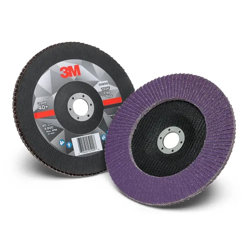 Miniatura 28 de 3M Disco de Solapa 769F, Tipo 27, 80+, 4-1/2 in x 7/8 in, Abrasivo de Alto Rendimiento, Disco de Rectificado y Acabado de Grano Cerámico