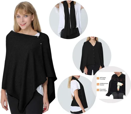 Miniatura 3 de stylesilove Multi-Use Knit Nursing Shawl Poncho Adjustable Buttons for Breastfeeding Protection Nursing Cover Infinity Scarf