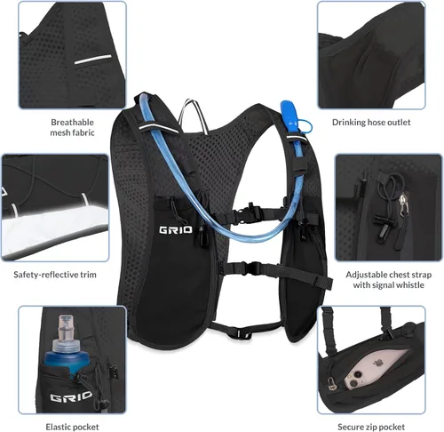 Miniatura 4 de Chaleco para correr para mujeres y hombres, correas ajustables para el pecho, chaleco de hidratación para correr con vejiga de agua de 1.5 L