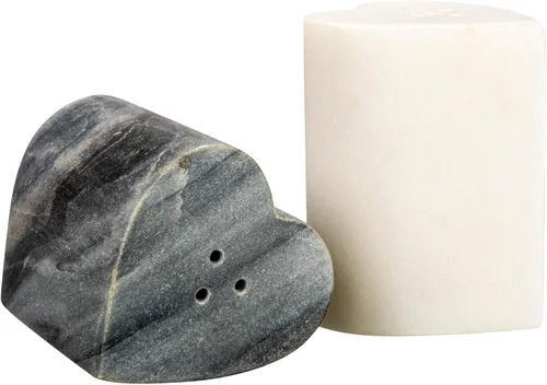 Miniatura 6 de Salero y pimentero de mármol en forma de corazón, juego de 2, gris y blanco
