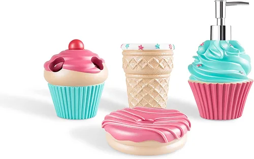 Juego de accesorios de baño organizador completo con dispensador de loción/jabón de batido, taza de baño de tubo de huevo/vaso, jabonera de dona,