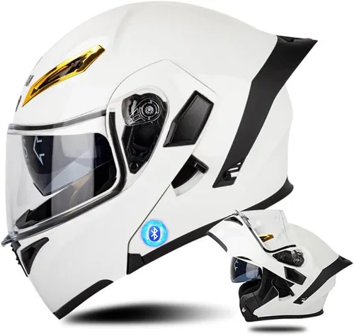 Miniatura 18 de Casco de motocicleta Bluetooth modular, casco moto plegable con visera interior, visera solar, doble lente de seguridad, casco aprobado por DOT