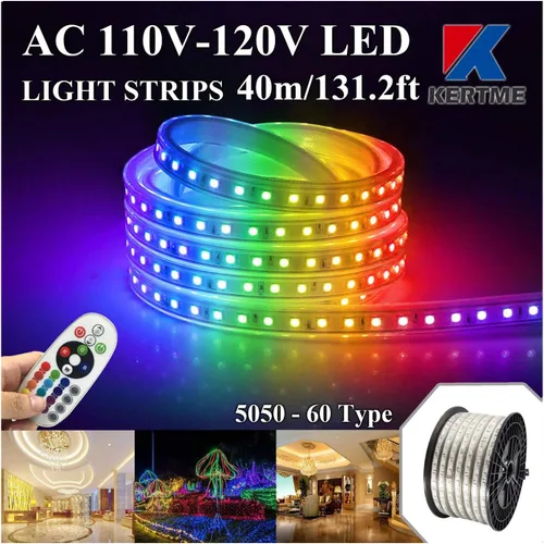 Miniatura 25 de Tira de luces LED tipo 5050-60 CA de 110-120 V, flexible, impermeable, regulable, multimodos de luz LED + control remoto de 23 teclas para 2-Blanco