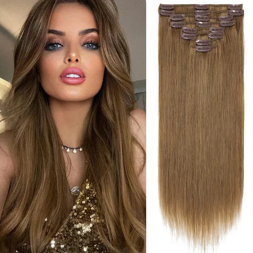 Miniatura 15 de S-noilite Extensiones de cabello humano con broches, extensiones de cabello humano corto con clip, trama estándar, 8 piezas, 18 clips, cabello