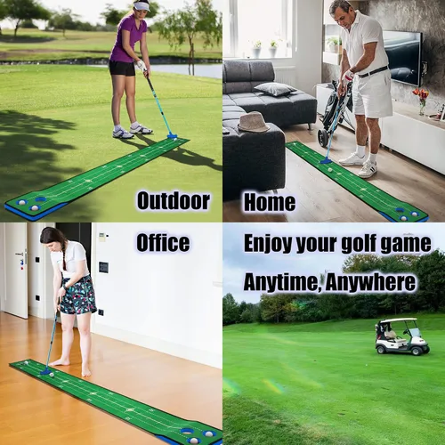 Miniatura 5 de Juego de putting de golf, juego de putting verde para interiores, tapete de golf desmontable, incluye 1 putter, 6 pelotas de golf, 3 tazas de golf