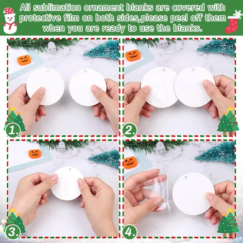 Miniatura 4 de Plantillas de Adornos de Sublimación de 3", 50 Piezas de Adornos de Sublimación Redondos en Blanco, Plantillas de Adornos de Navidad de Sublimación