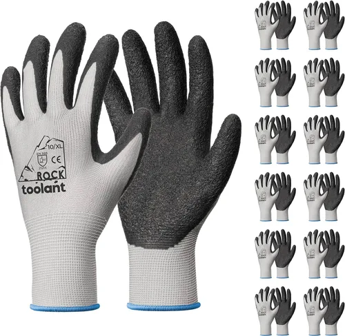 Miniatura 23 de toolant Guantes de trabajo de látex arrugado a granel, guantes de trabajo de seguridad con revestimiento de goma para hombres y mujeres, 12 pares