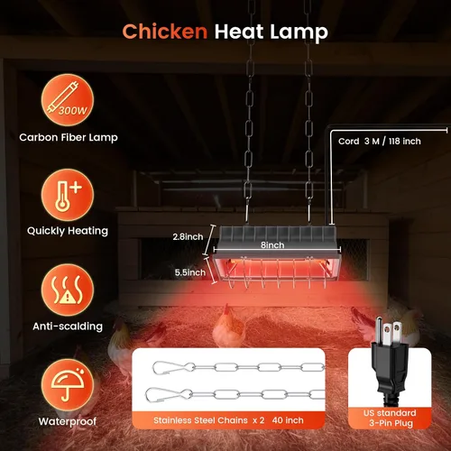 Miniatura 8 de Lámpara de calor para gallinero, calentador de criador de 300 W para pollitos cable de 9.84 pies, placa de calefacción aprobada por UL y lámpara