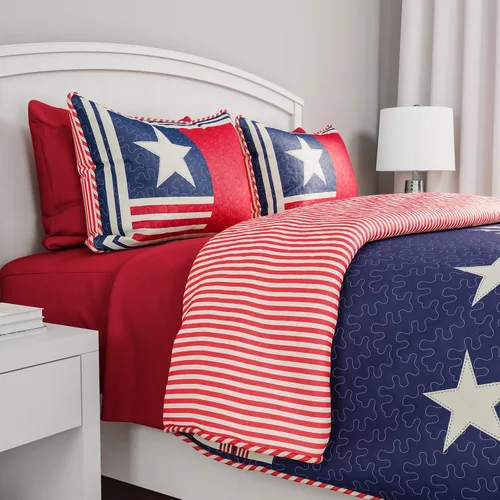 Miniatura 4 de BH - Juego de edredón y cama de 3 piezas, microfibra de poliéster hipoalergénica, estampado de bandera patriótica de Estados Unidos, manta