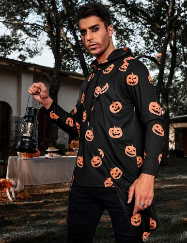 Miniatura 2 de COOFANDY - Sudadera larga con capucha para hombre, diseño hip hop tipo capa, de mezcla de algodón