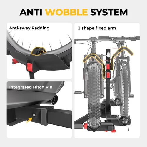 Miniatura 3 de BougeRV - Soporte de enganche para bicicletas de plataforma de 2 pulgadas con doble bloqueo para SUV y camiones, para 2 bicicletas, soporte