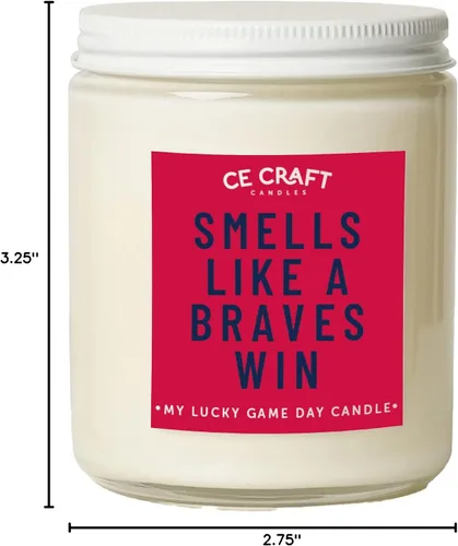 Miniatura 7 de CE Craft Vela Huele Como una Victoria de los Braves - Divertido Regalo de Cumpleaños para Él - Temática de Béisbol para Papá o Novio, Ella - Braves