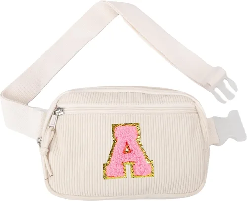 Miniatura 8 de Riñonera cruzada pequeña para mujeres y hombres, bolsa cruzada para deportes, viajes, correr, entrenamiento casual, pana beige-rosa A, A