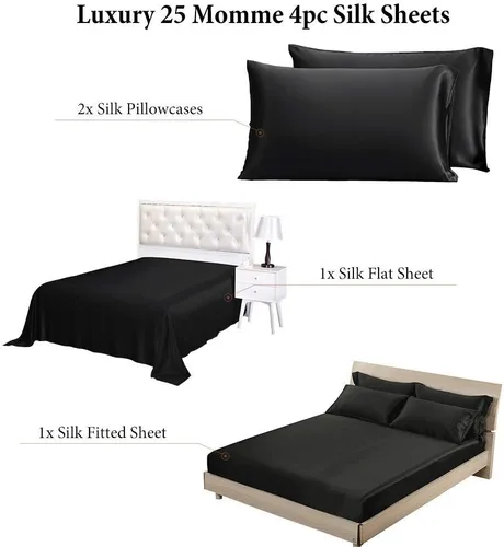 Miniatura 6 de LilySilk Sábanas de seda natural 25 Momme, refrescantes, de lujo, para viajes, ropa de cama Twin Black