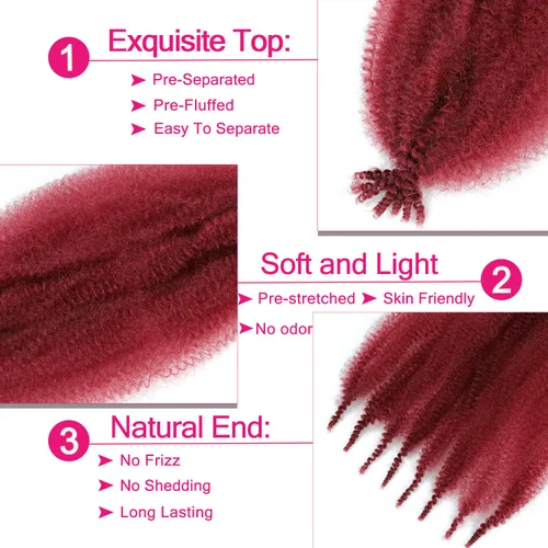 Miniatura 3 de Cabello Afro Twist de 12 Pulgadas 3 Paquetes, Cabello Afro Twist Elástico Pre-Esponjado Cabello Spring Twist Pre-Separado Cabello para Envolver