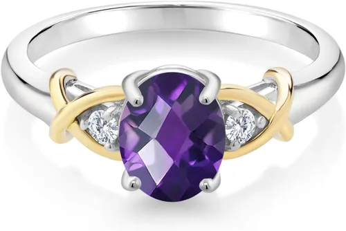 Miniatura 115 de Anillo de compromiso de oro amarillo de 10 quilates y plata 925 con piedra natal y diamantes cultivados en laboratorio para mujer, ovalado de 0.315
