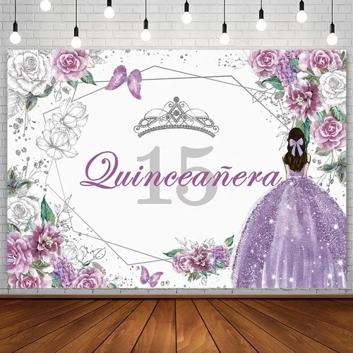 Sendy - Telón de fondo de quinceañera para cumpleaños de quinceañera de 15 años para Sweet Girl Mis Quince Anos, decoraciones de fiesta de 15
