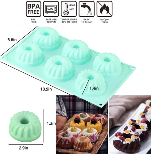 Miniatura 7 de 3 moldes de silicona para hornear, moldes antiadherentes de 6 cavidades, mini moldes de gelatina de silicona, mini moldes de pastel estriados, molde