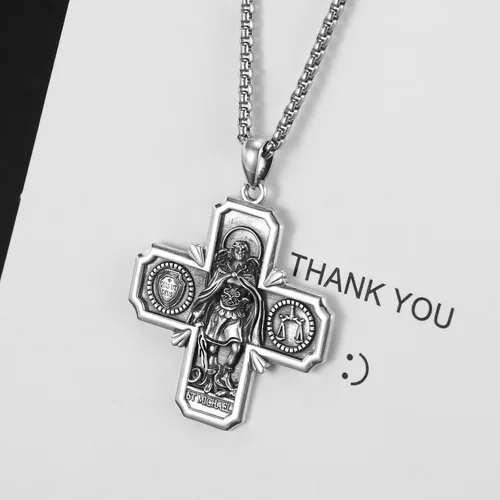 Miniatura 187 de Collar de plata de ley 925 con medalla de San Patrón, colgante de protección católica, amuleto, joyería religiosa para hombres y mujeres