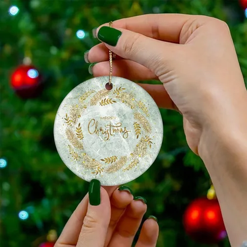 Miniatura 4 de Cheyan Adorno de Navidad de mármol de Navidad, adorno de árbol de Navidad para decoración del hogar, adorno de porcelana de mármol natural, adorno