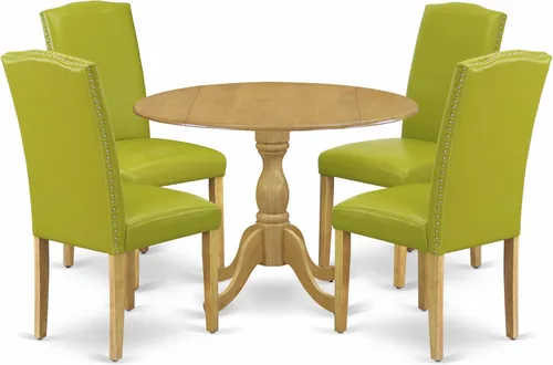Miniatura 18 de East West Furniture DMEN3-LWH-06 - Juego de comedor de 3 piezas para espacios pequeños que contiene una mesa de comedor redonda con gotas y 2 sillas