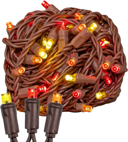 Miniatura 10 de Novelty Lights Guirnalda de luces LED multicolor de Navidad de 50 pies, 100 luces LED de Navidad de 6 pulgadas de espacio en cable marrón