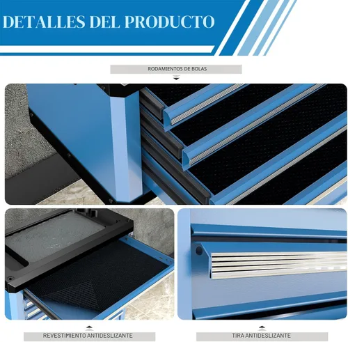 Miniatura 5 de Caja de herramientas de 4 cajones con cerradura y llaves, caja de herramientas portátil con encimera multifuncional, con forro de cajón y orificios