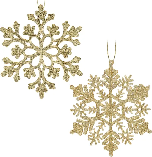 Miniatura 12 de 30 adornos de copos de nieve con purpurina de Navidad, adornos de copos de nieve de plástico - decoraciones para árbol de Navidad, 4.7 pulgadas Negro