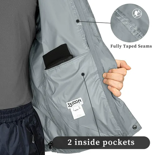 Miniatura 36 de 33,000ft - Chaqueta de lluvia impermeable y plegable para hombre, ligera, con capucha, cortavientos ideal para golf o ciclismo