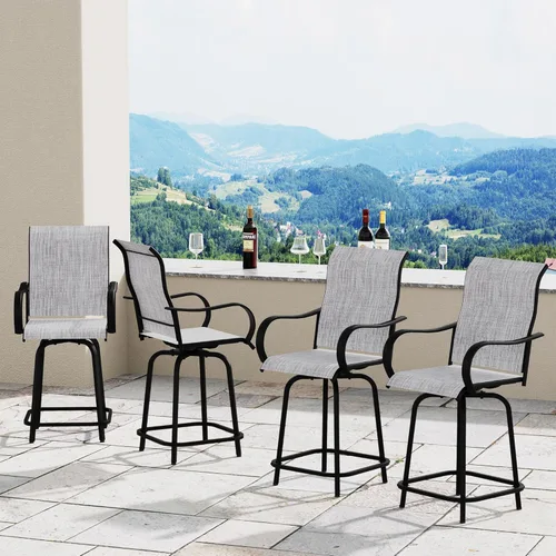Miniatura 2 de Juego de 4 taburetes de bar giratorios para patio, sillas de bar para exteriores con respaldo alto y reposabrazos para terraza, piscina, jardín