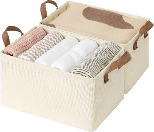 Miniatura 12 de StorageWorks Closet Storage Bins, Storage Baskets for Shelves, Closet Organizers and Storage Bins with Metal Frame, Handles, Beige, Cool Silky