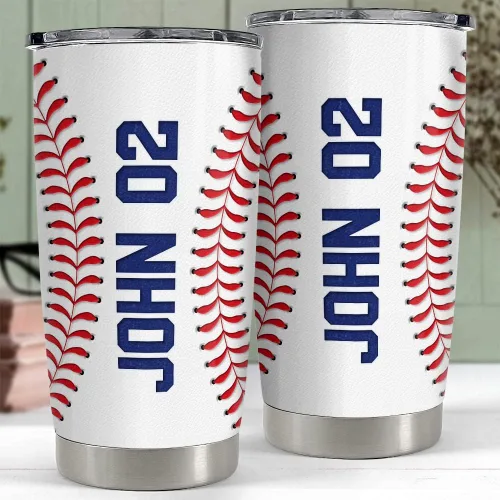 Miniatura 2 de Vaso de béisbol personalizado, nombre personalizado de 20 onzas, 30 onzas con tapa, regalo para jugadores, hijo, marido, fanático, partidos