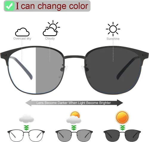 Miniatura 2 de YIMI Gafas de sol fotocromáticas con bloqueo de luz azul para mujeres y hombres, marco redondo de ojo de gato, filtro UV, gafas