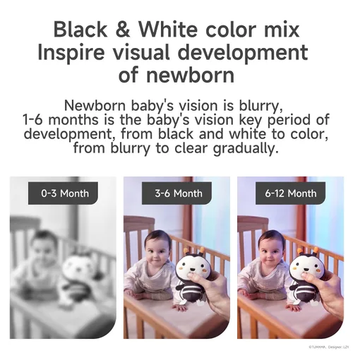 Miniatura 2 de TUMAMA Juguetes de bebé blanco y negro para 3, 6, 9, 12 meses, sonajeros colgantes de felpa, juguetes de cochecito para recién nacidos para niños