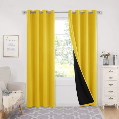 Miniatura 78 de Deconovo Cortinas 100% opacas, cortinas de ventana con aislamiento térmico, paneles reductores de ruido, cortinas de forro negro, con ojales