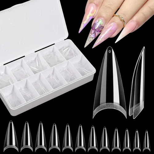 Miniatura 15 de Quaferen Puntas de Uñas de Almendra Medianas: 240pcs Puntas de Uñas Postizas Acrílicas Preformadas Forma de Almendra - 12 Tamaños Gel Suave